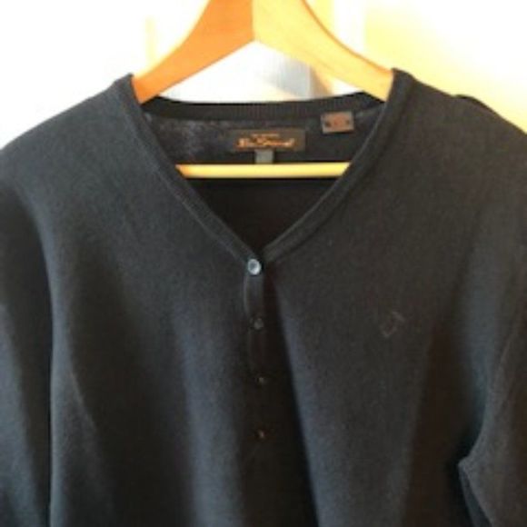 Ben Sherman Black Cotton/Merino Wool Sweater with Buttoned-Shoulder Tabs…‎ - Picture 3 of 9